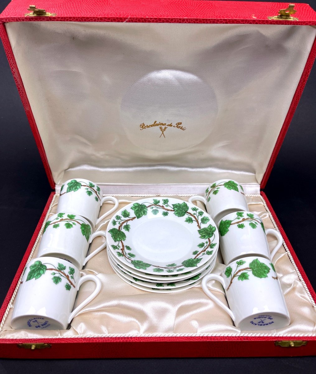 Coffret De 6 Tasses à Café Et 5 Sous-tasses Porcelaine De Paris Modèle Lierre