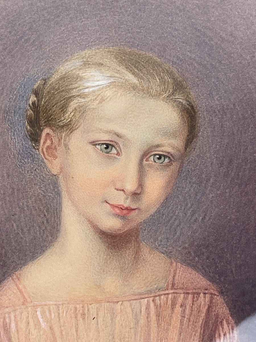 Portrait De Jeune Fille Au Pastel, école Française 19ème-photo-2