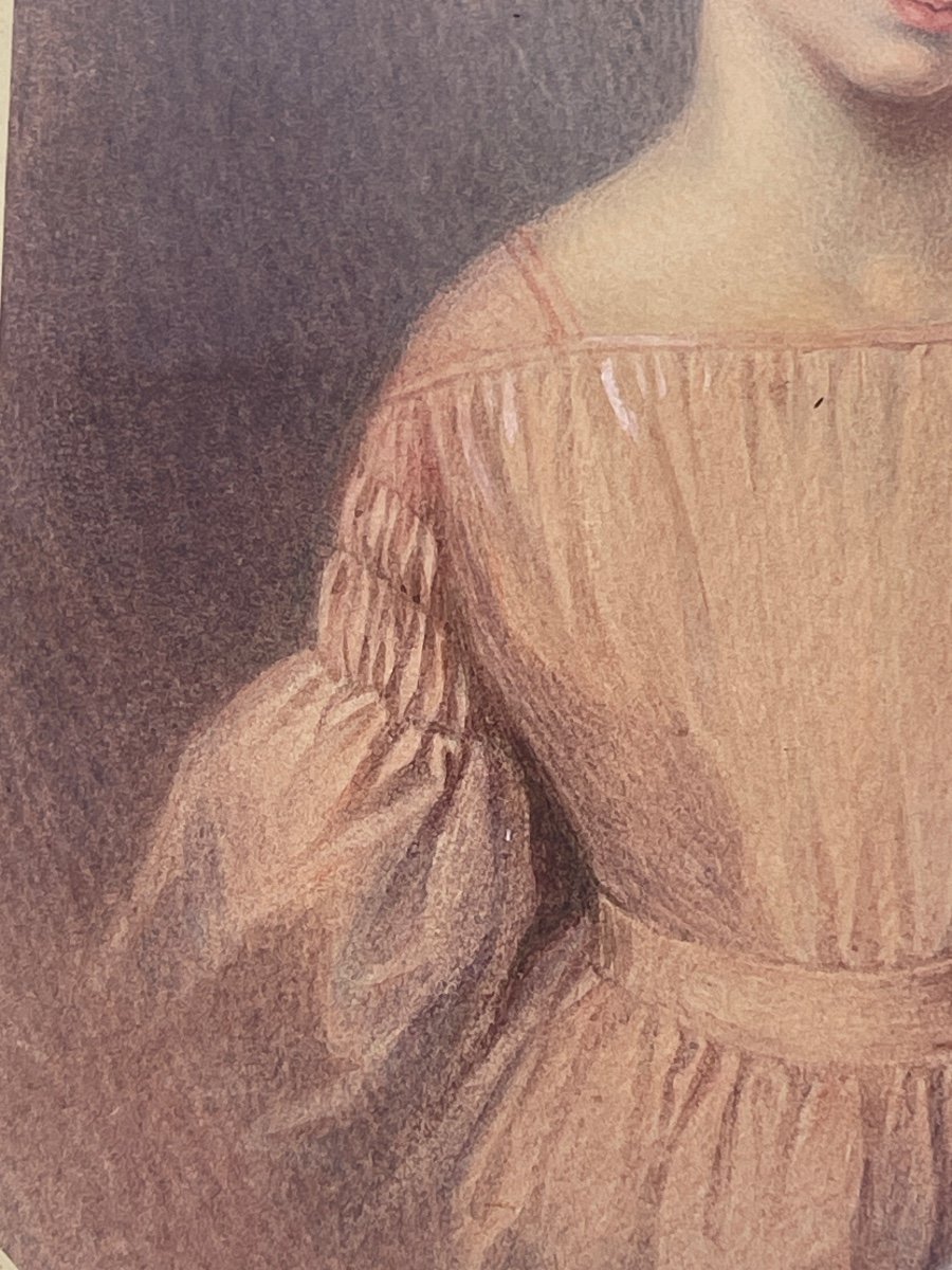 Portrait De Jeune Fille Au Pastel, école Française 19ème-photo-3