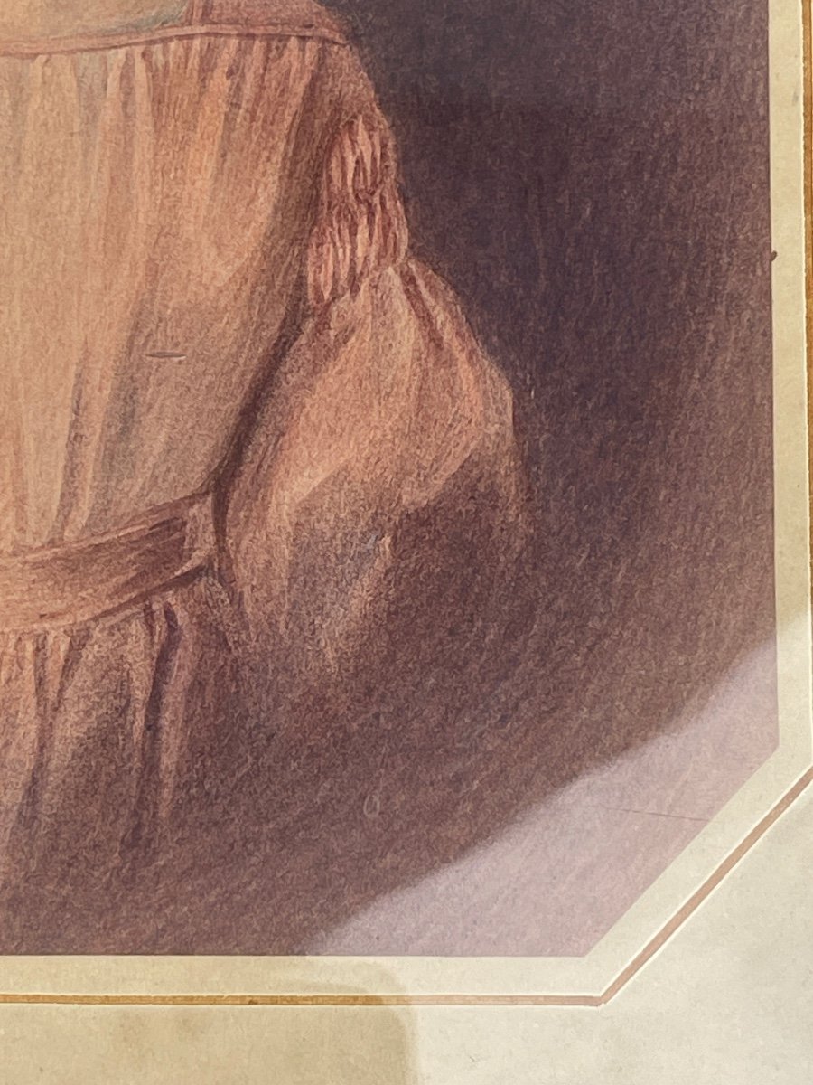 Portrait De Jeune Fille Au Pastel, école Française 19ème-photo-4