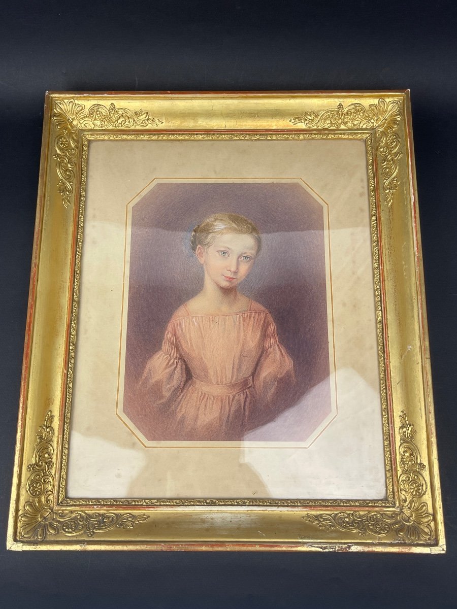 Portrait De Jeune Fille Au Pastel, école Française 19ème