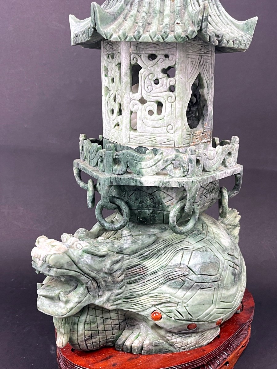 China 20th Century, Chimera Carrying A Prayer Altar In Hard Stone And Cabochons-photo-4