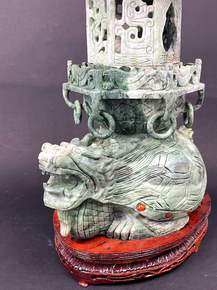 China 20th Century, Chimera Carrying A Prayer Altar In Hard Stone And Cabochons-photo-1