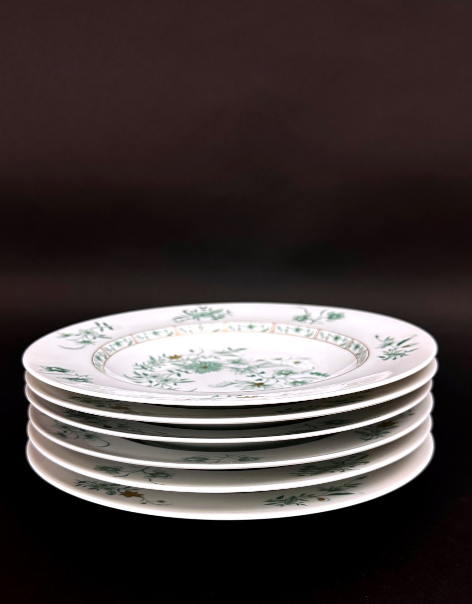 Set Of 6 Limoges Porcelain Soup Plates, Bernardaud Pekin Model-photo-4