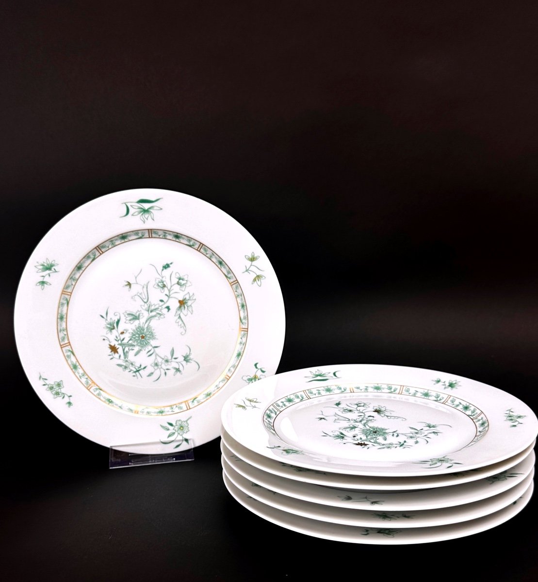 Suite De 6 Assiettes à Dessert En Porcelaine De Limoges Bernardaud Modèle Pékin-photo-2