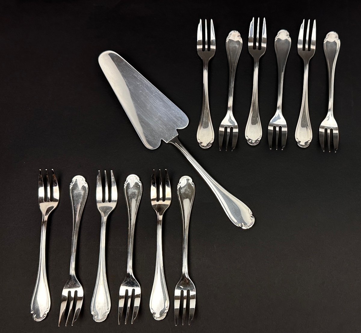 Cake Service, Forks And Shovel, Alfenide For Christofle Pompadour Model-photo-2