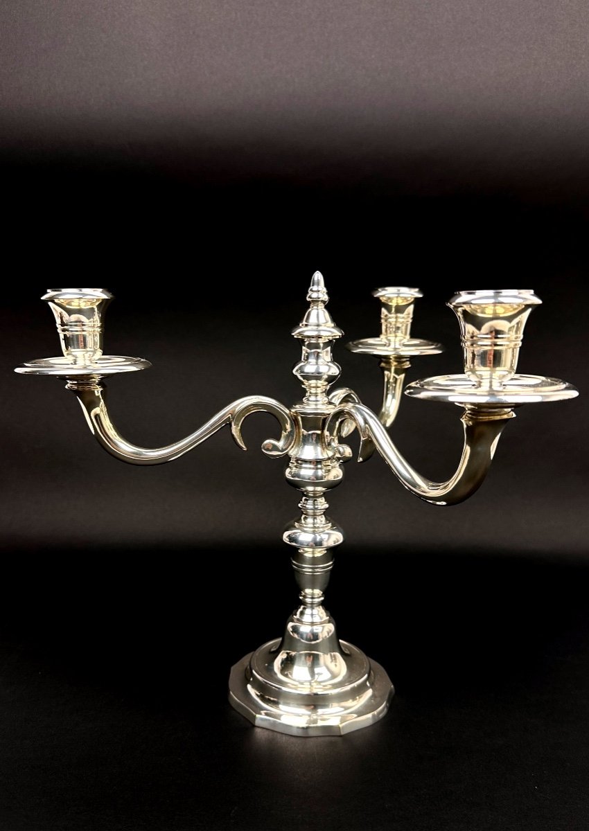 Pair Of Chrysalia Silver Metal 3-light Candlestick Holders-photo-2