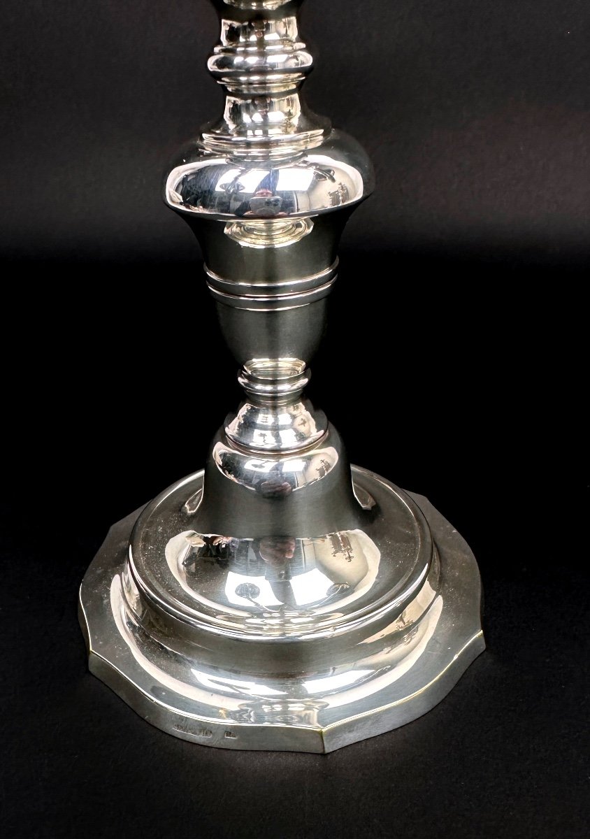 Pair Of Chrysalia Silver Metal 3-light Candlestick Holders-photo-2