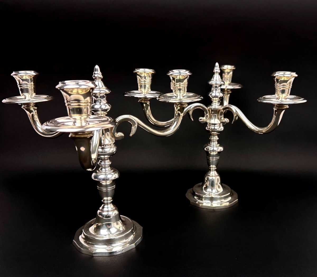 Pair Of Chrysalia Silver Metal 3-light Candlestick Holders