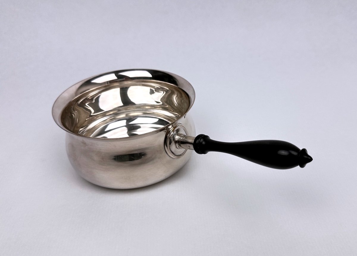 Silver Metal Sauce Pan With Ebony Or Rosewood Handle