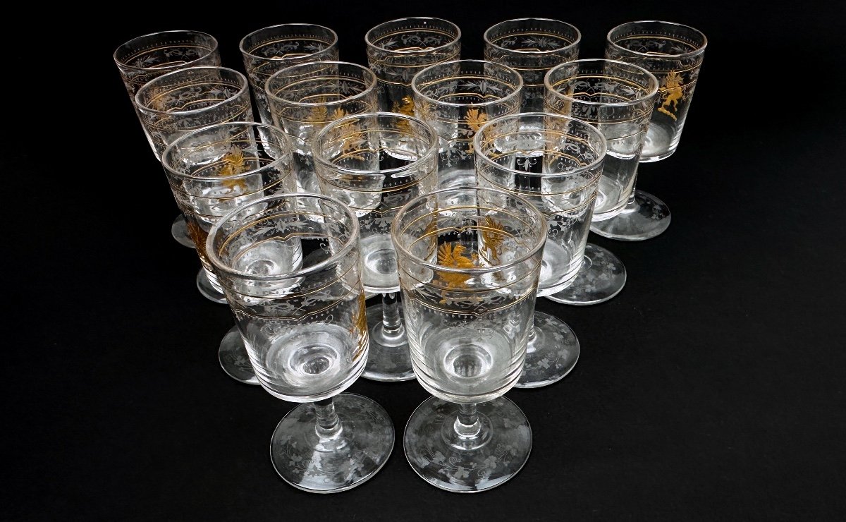 Set Of 14 Wine Glasses Maison Le Rosay Liqueur With The Coat Of Arms Of The Maignol De Mataplane Family-photo-2