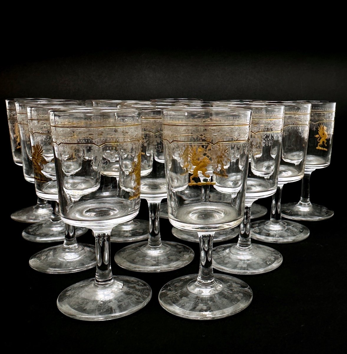 Set Of 14 Wine Glasses Maison Le Rosay Liqueur With The Coat Of Arms Of The Maignol De Mataplane Family-photo-3