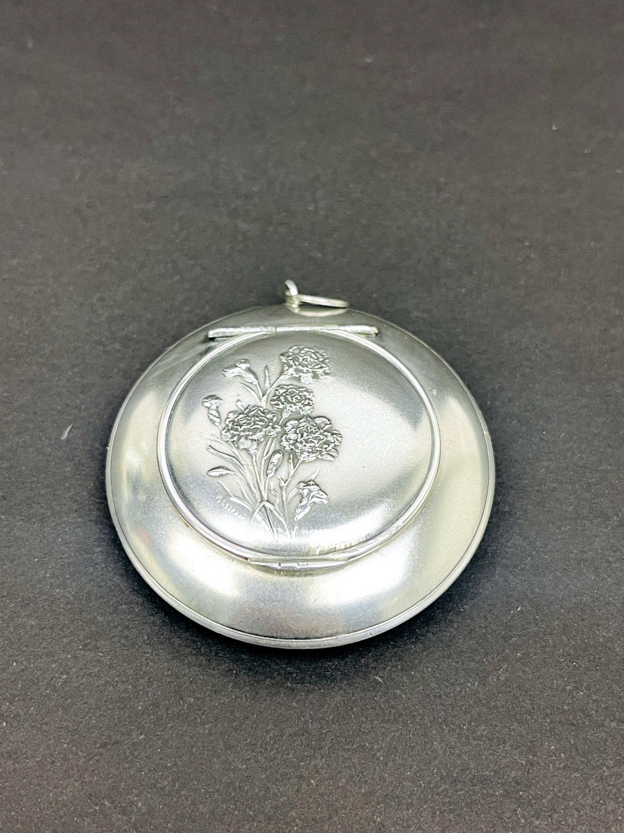 Poudrier, Boîte à Pilules Pendentif En Argent