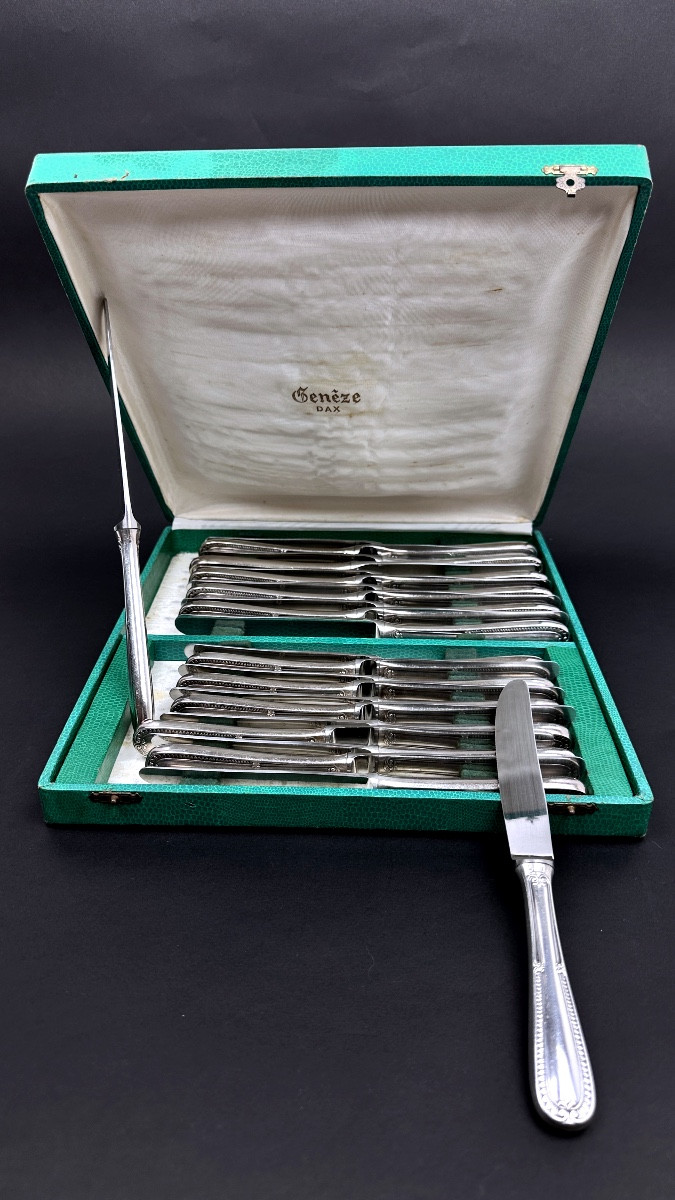 Set Of 24 Silver-plated Metal Knives, Empire Restoration Style