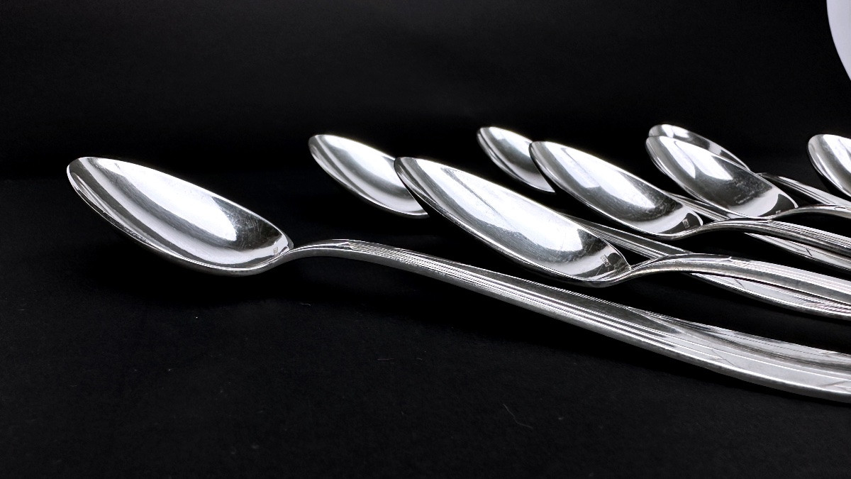 Set Of 12 Apollo Silver-plated Dessert Spoons-photo-3