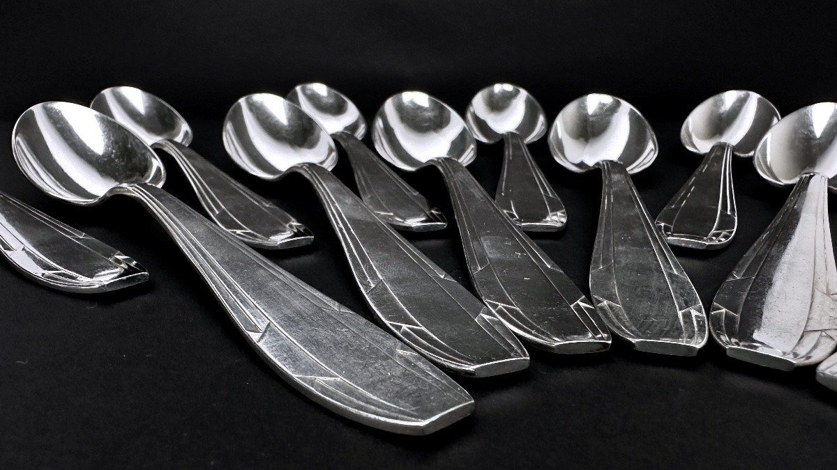 Set Of 12 Apollo Silver-plated Dessert Spoons-photo-4