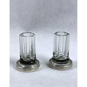 Pair Of Toothpick Holders, Crystal And Spanish Silver Pick Holders