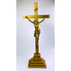 Very Large Crucifix In Wood And Plaster By Nayel And Casciani