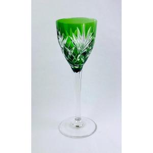 Rhine Wine Glass, Roemer In Saint-louis Crystal Chantilly Model, Emerald Green
