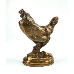 Hen And Chicks - Emmanuel Fremiet (1824-1910) - Bronze With Golden Patina