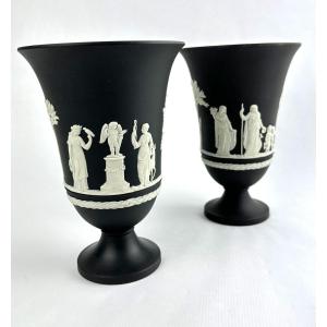 Pair Of Wedgwood Black Basalt Vases 