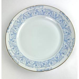 Assiette Plate Service Impératrice Haviland Limoge - Bleue sur fond blanc - Diamètre 25,5 Cm