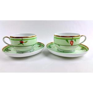 Elégante Paire De Tasses à Chocolat, Ou Déjeuners En Porcelaine De Limoges Jl Coquet 