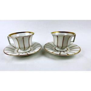 Paire De Tasses Louis-philippe En Porcelaine De Paris