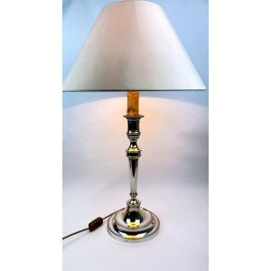 Grand Pied De Lampe En Bronze Argenté, Grand Bougeoir