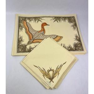 Hermès, Set Of 6 Placemats And 6 Napkins With Duck Motif