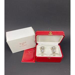 Cartier, Pair Of Small Candlesticks In 925 Silver, Trinity Model