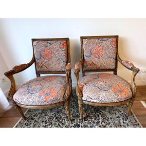 Pair Of Transition Flat Back Cabriolet Armchairs Mailfert