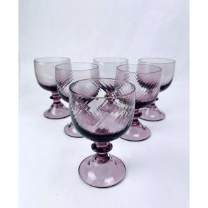 Suite De 6 Verres à Vin En Cristal Violet années 70/80