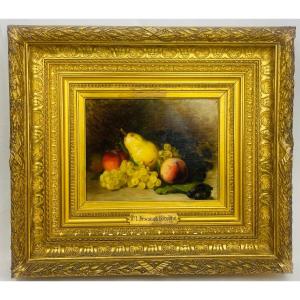 Louise Cécile Descamps-sabouret, Still Life With Fruits, Oil On Canvas Signed 