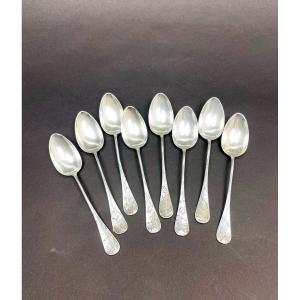 Superb Set Of 8 Small Engraved Silver Spoons By Paul Tonnelier