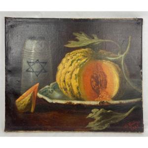 Ed. Guérin 1873 Still Life With Melon And Pitcher With Star Of David