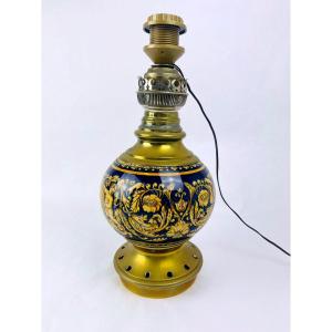 Gien Porcelain Oil Lamp, Renaissance Model, Electrified