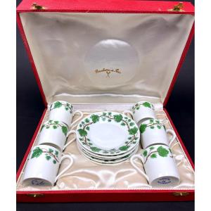 Set Of 6 Coffee Cups And 5 Saucers Porcelain Of Paris Ivy Model