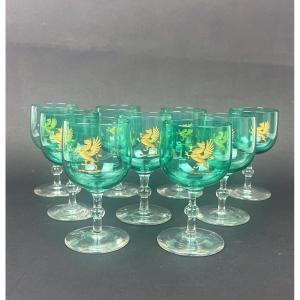 Set Of 9 Maison Le Rosay White Wine Glasses With The Maignol De Mataplane Family Coat Of Arms