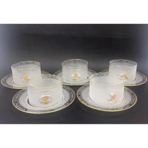 Set Of 5 Finger Bowls Maison Le Rosey Coat Of Arms With Golden Griffin