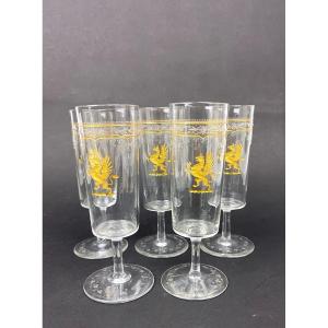 Set Of 5 Champagne Flutes From Maison Le Rosey, Griffon d'Or