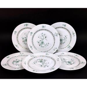 Suite De 6 Assiettes En Porcelaine De Limoges, Bernardaud Modèle Pékin