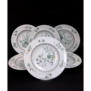 Set Of 6 Limoges Porcelain Soup Plates, Bernardaud Pekin Model