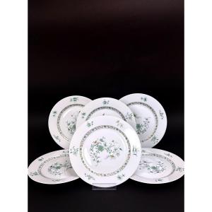 Set Of 6 Bernardaud Limoges Porcelain Dessert Plates, Peking Model