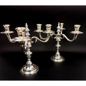 Pair Of Chrysalia Silver Metal 3-light Candlestick Holders