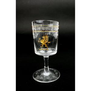 Set Of 14 Wine Glasses Maison Le Rosay Liqueur With The Coat Of Arms Of The Maignol De Mataplane Family