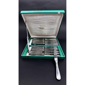 Set Of 24 Silver-plated Metal Knives, Empire Restoration Style