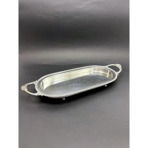 Tray, Oblong Serving Dish, Silver Metal