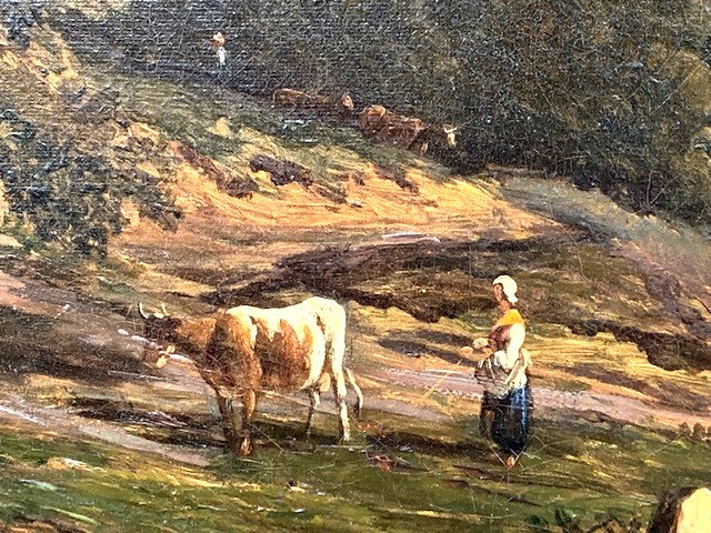 Victor de Grailly, paysans, bétail et canards près d'une rivière-photo-5