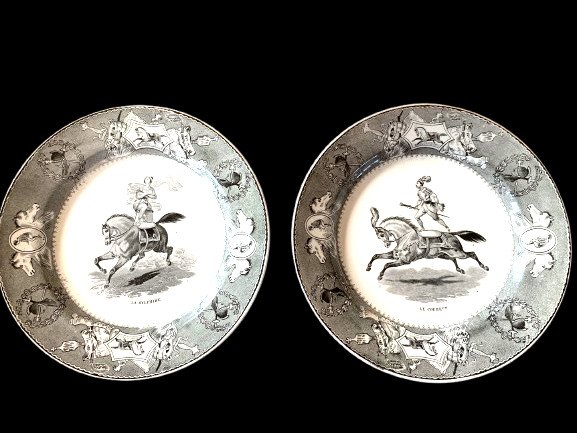 Pair Of Lebeuf Milliet Et Cie Plates On The Theme Of Acrobatic Horse Riding